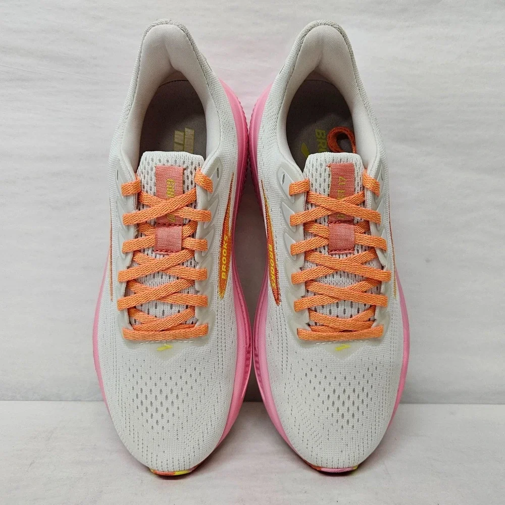 Brooks Women’s White Running Shoes with Pink Midsole and Orange Details